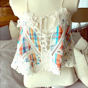 Free People Top/ Free People Cropped Boho Crochet